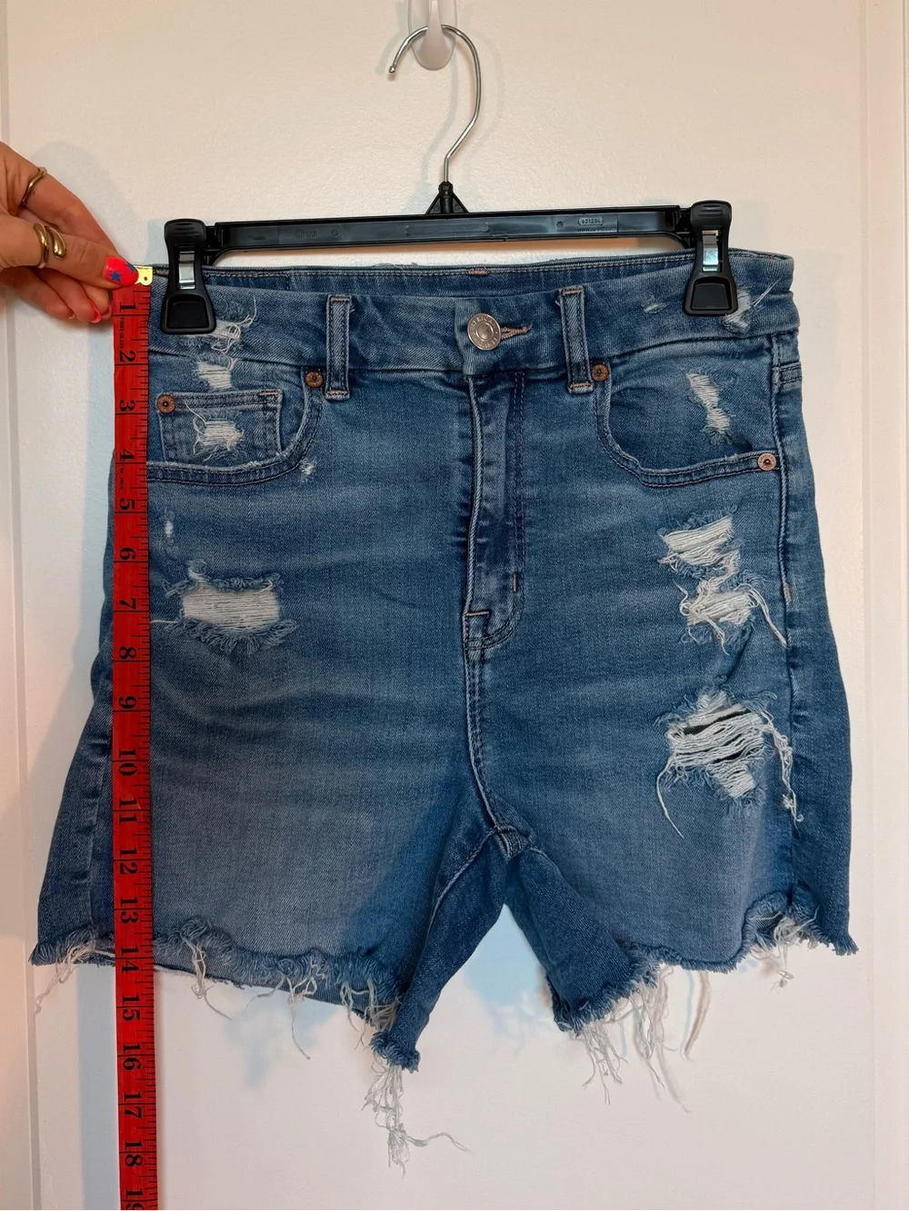American Eagle Outfitters Curvy Hi-Rise Distressed High-Rise Denim Shorts